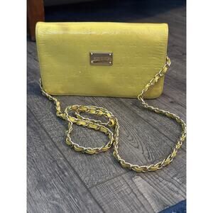 St. John Women's Yellow Logo Chain Leather Purse Shoulder Bag